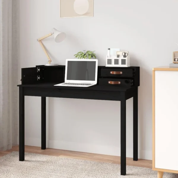 VidaXL Bureau Noir 110x50x93 Cm Bois Massif De Pin prix le plus bas 3
