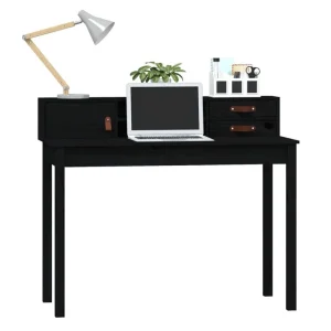 VidaXL Bureau Noir 110x50x93 Cm Bois Massif De Pin prix le plus bas 11