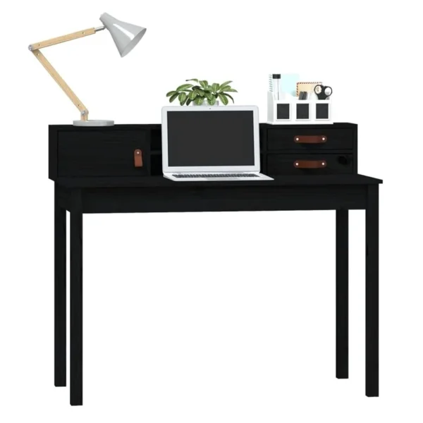 VidaXL Bureau Noir 110x50x93 Cm Bois Massif De Pin prix le plus bas 4