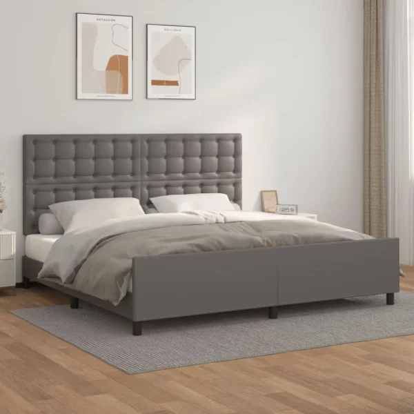 comparez les prix VidaXL Cadre De Lit Avec Tête De Lit Gris 200×200 Cm Similicuir 1