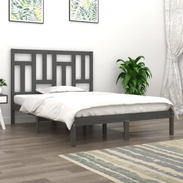 en ligne VidaXL Cadre De Lit Gris Bois De Pin Massif 140×200 Cm 1