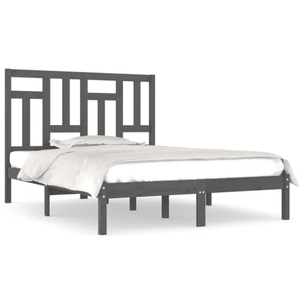 en ligne VidaXL Cadre De Lit Gris Bois De Pin Massif 140×200 Cm 3