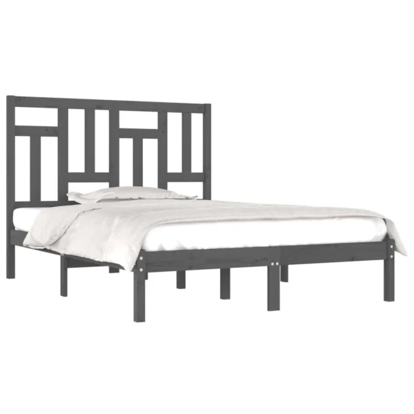 en ligne VidaXL Cadre De Lit Gris Bois De Pin Massif 140×200 Cm 4