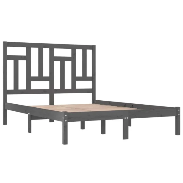 en ligne VidaXL Cadre De Lit Gris Bois De Pin Massif 140×200 Cm 5