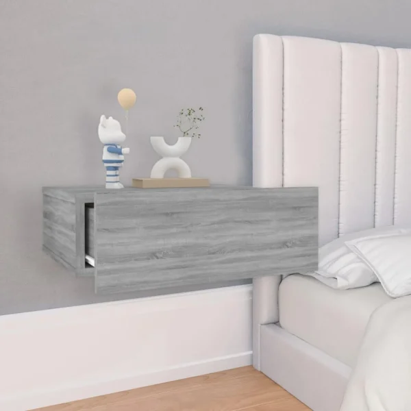 VidaXL Tables De Chevet Flottantes 2 Pcs Sonoma Gris 40x30x15 Cm boutique pas cher 3